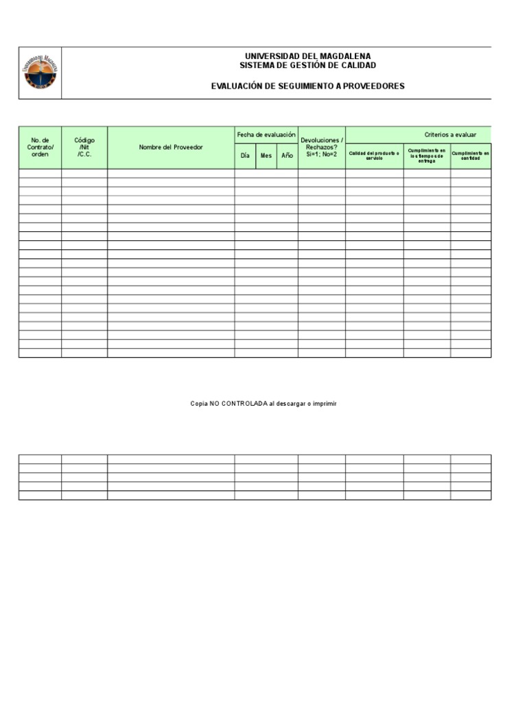 Ejemplo 1 Formato Proveedores Logística Calidad Prueba gratuita de 30 días