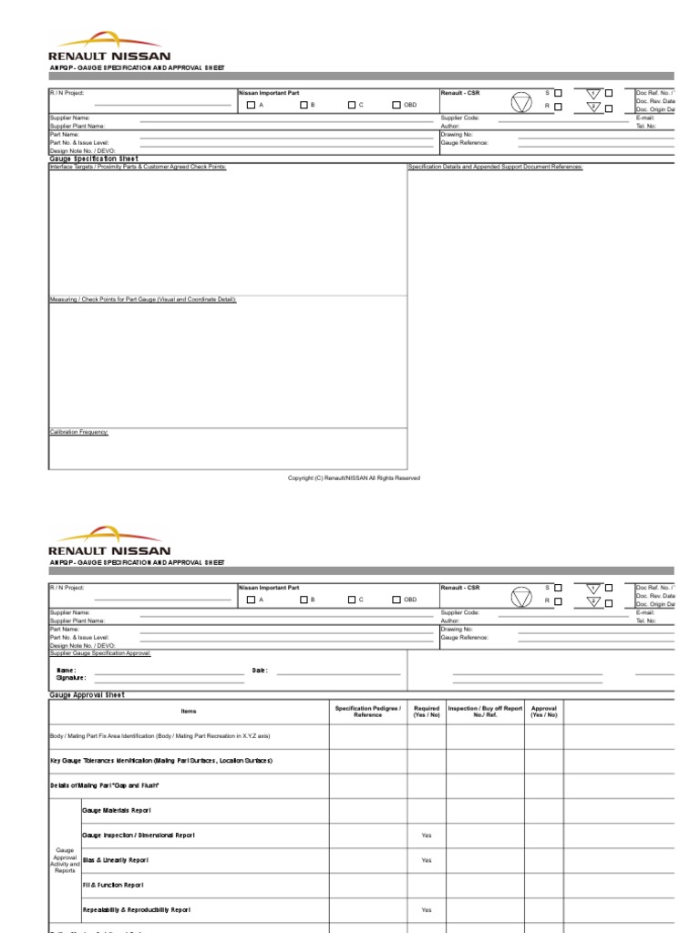 Anpqp Gauge Specification and Approval Sheet PDF Specification