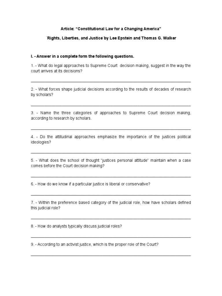 Questionnaire Article Rights Liberties and Justice | PDF | Judiciaries ...