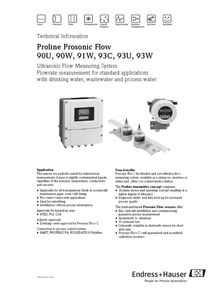 Proline Prosonic Flow 90U, 90W, 91W, 93C, 93U, 93W Technical
