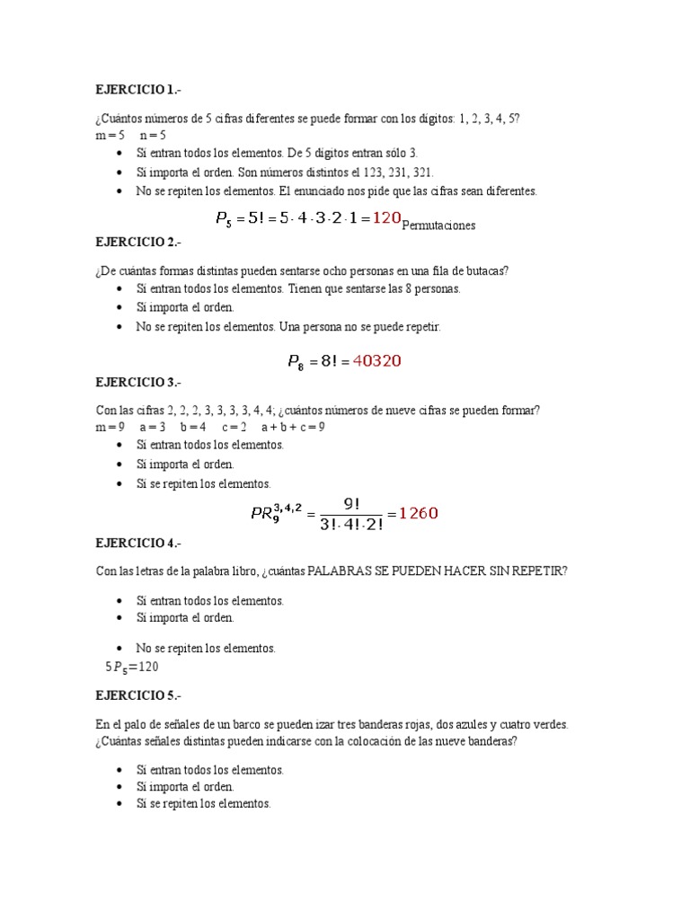 Permutaciones y combinaciones en ejercicios | PDF | Permutación | Ocio