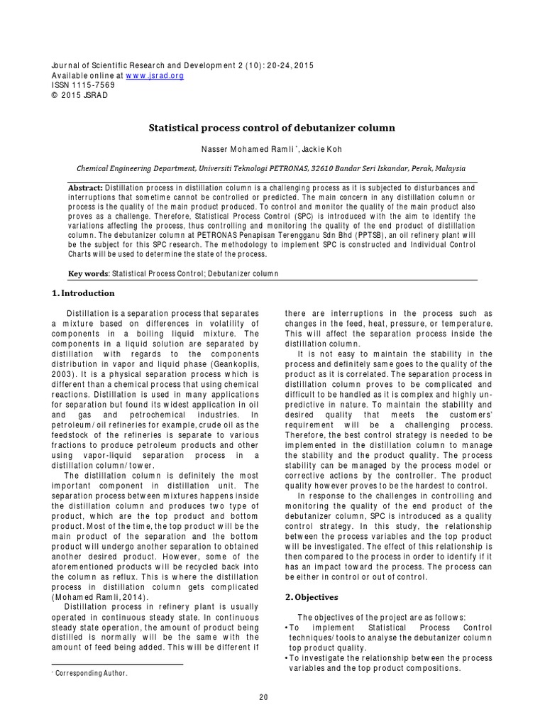 Statistical Process Control of Debutanizer Column | PDF | Analysis Of ...