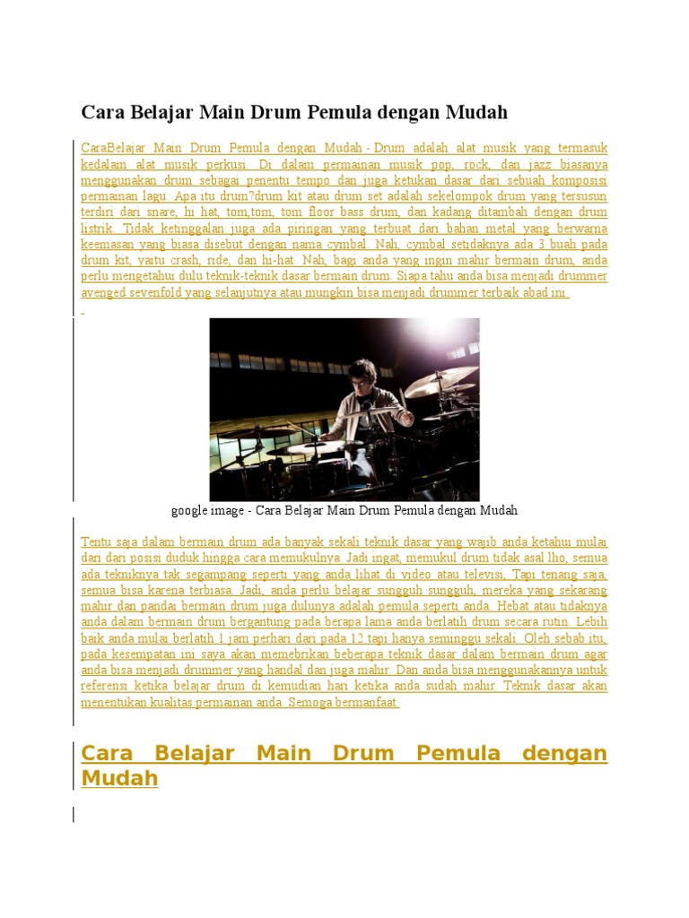 Cara Belajar Main Drum Pemula Dengan Mudah PDF