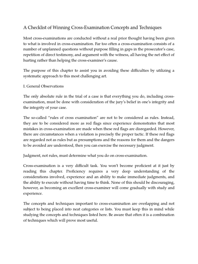 Essential Cross-Examination Techniques | PDF | Cross Examination | Witness