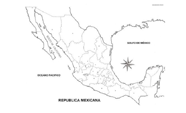 Mapa Con Division Politica Sin Nombres de Mexico