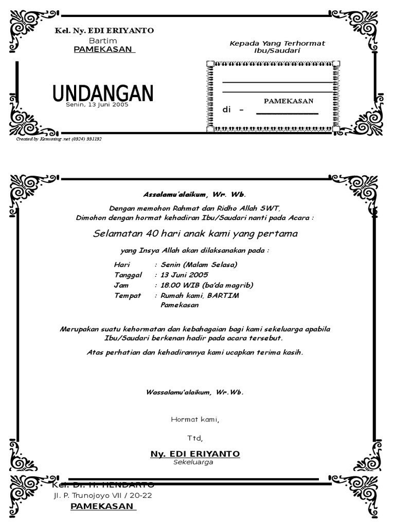 Model Undangan Seri 2b 40 Haridoc