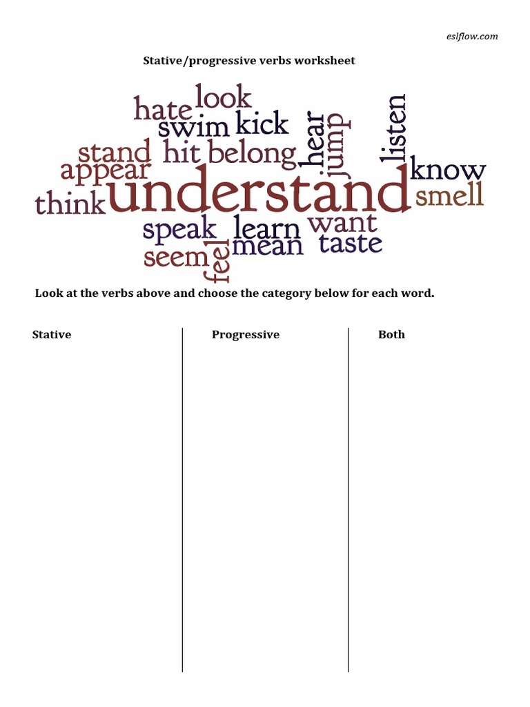 Stative Non-Progressive Verbs Worksheet | PDF | Linguistic Morphology ...