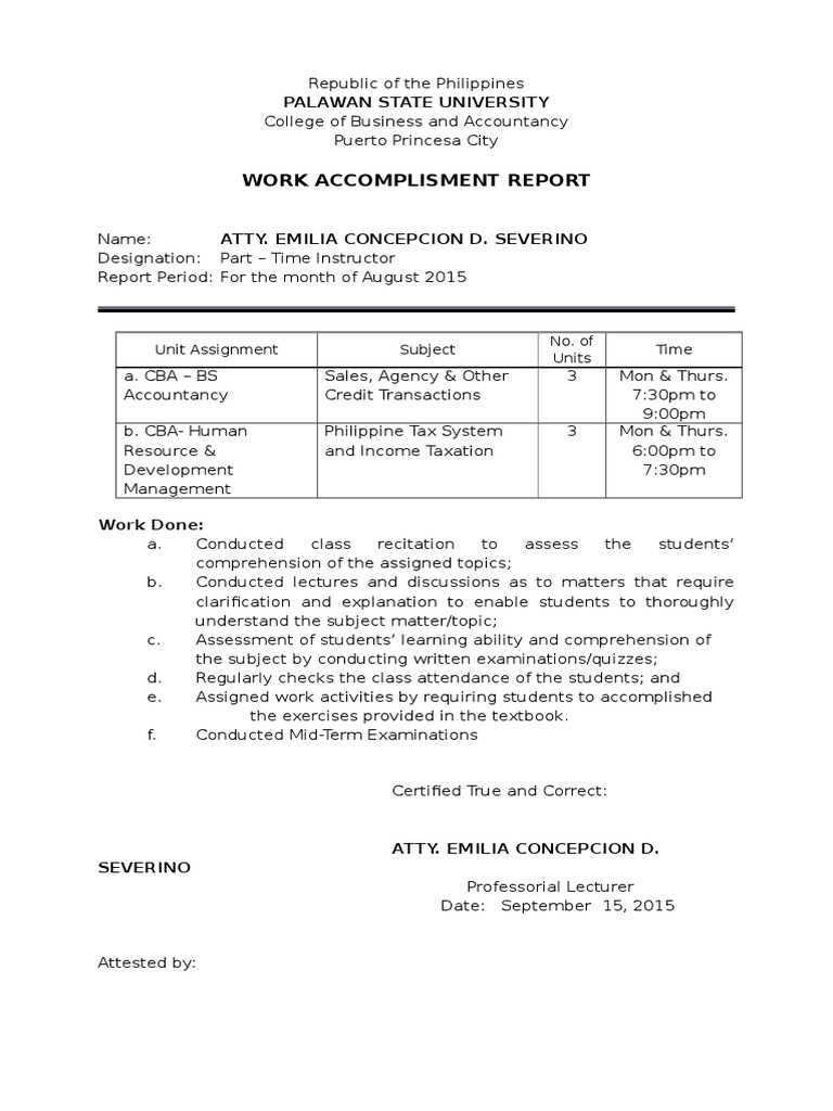 August 2015 Work Accomplishment Report | PDF | Career & Growth