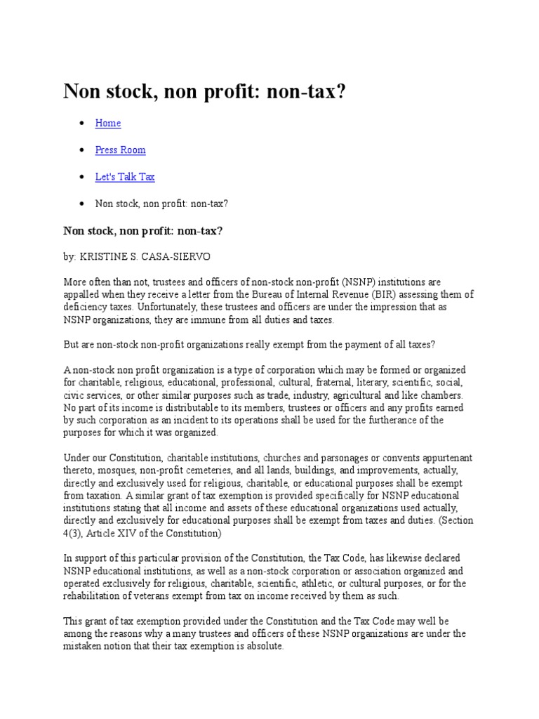 Understanding Tax Obligations of NonStock, NonProfit Organizations