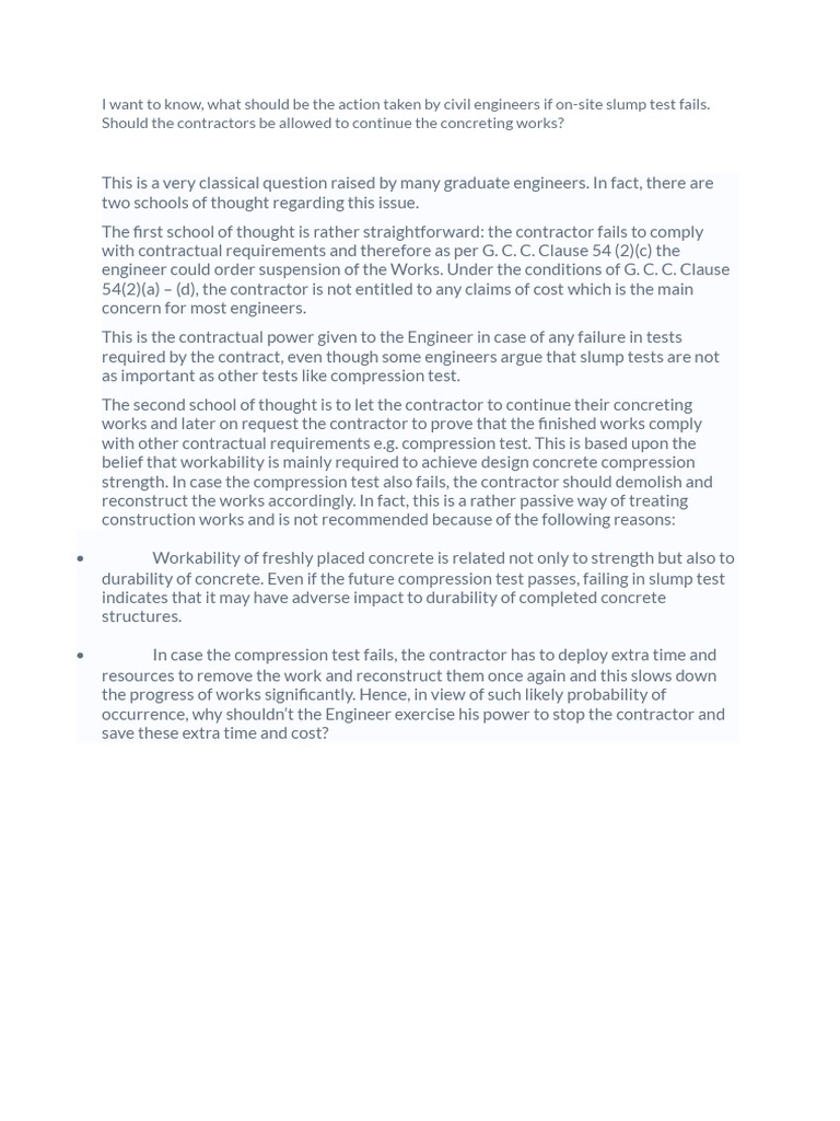 Actions After Slump Test Failure | PDF
