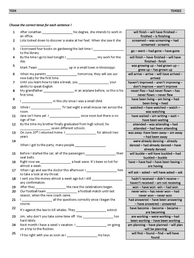T034: Tense Selection Exercises | PDF