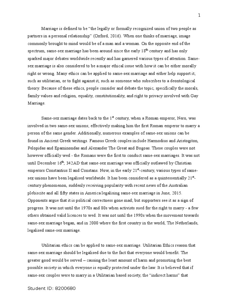 Pros and cons of gay marriage Essay Sample