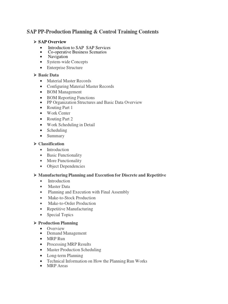 SAP PP Training Overview and Topics | PDF
