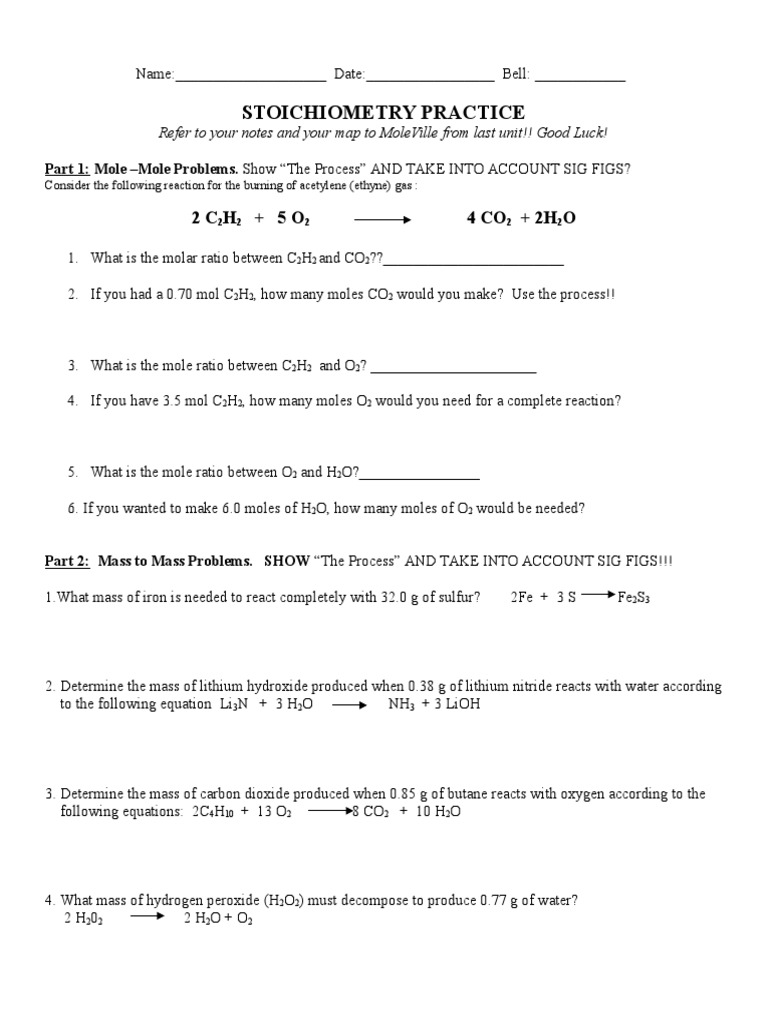 Stoichiometry Practice Problems | PDF | Mole (Unit) | Stoichiometry