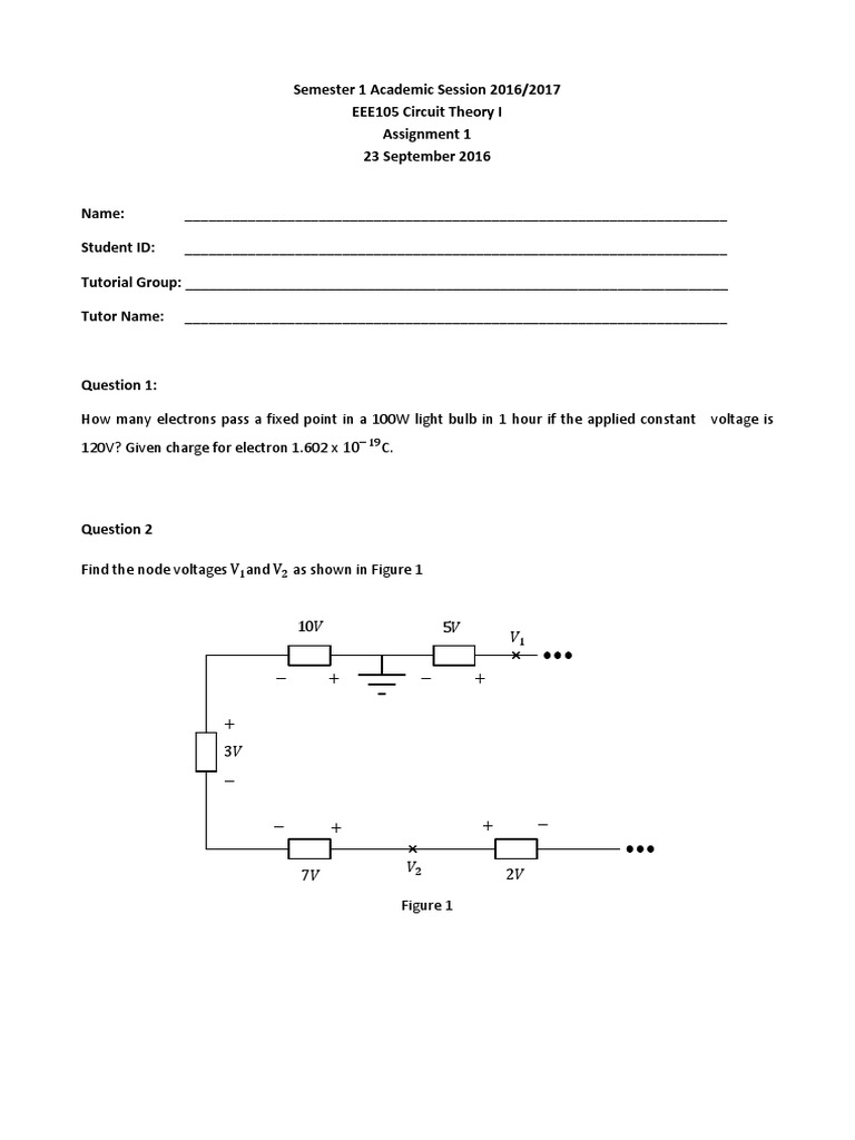 EEE105 Circuit Theory I Assignment 1 | PDF