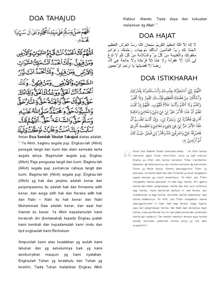 Doa Setelah Sholat Tahajud Hajat Istikharah