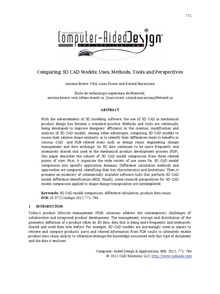 Comparing 3D CAD Models: Uses, Methods, Tools and Perspectives | PDF ...