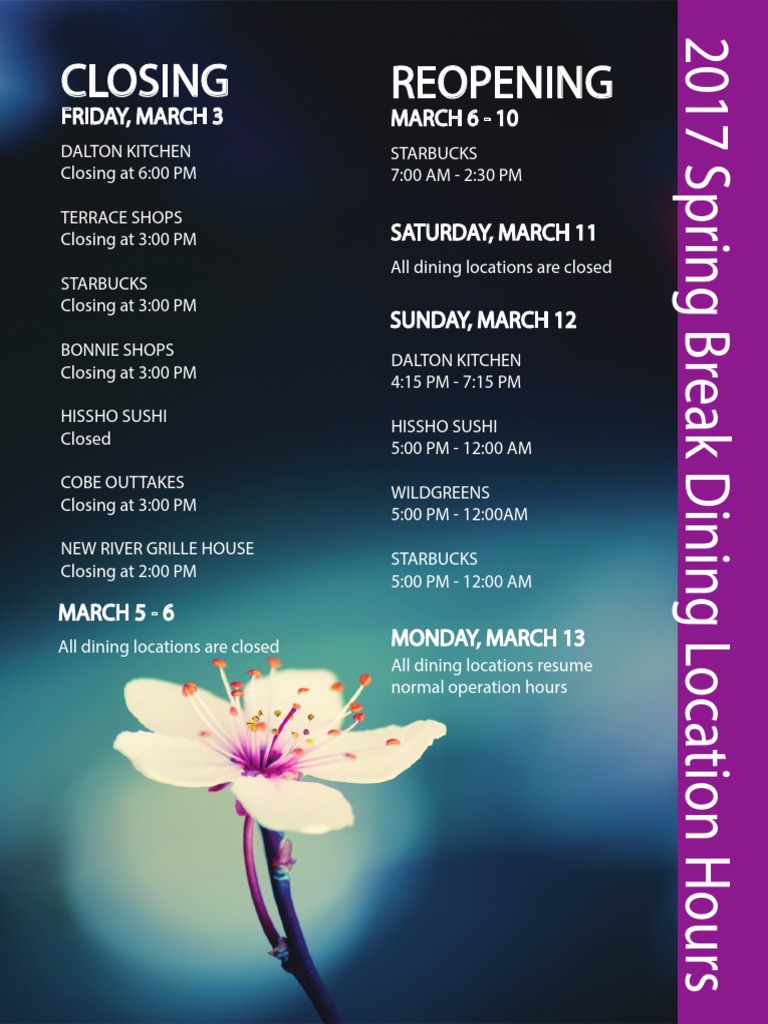 Spring Break Hours 2017 | PDF