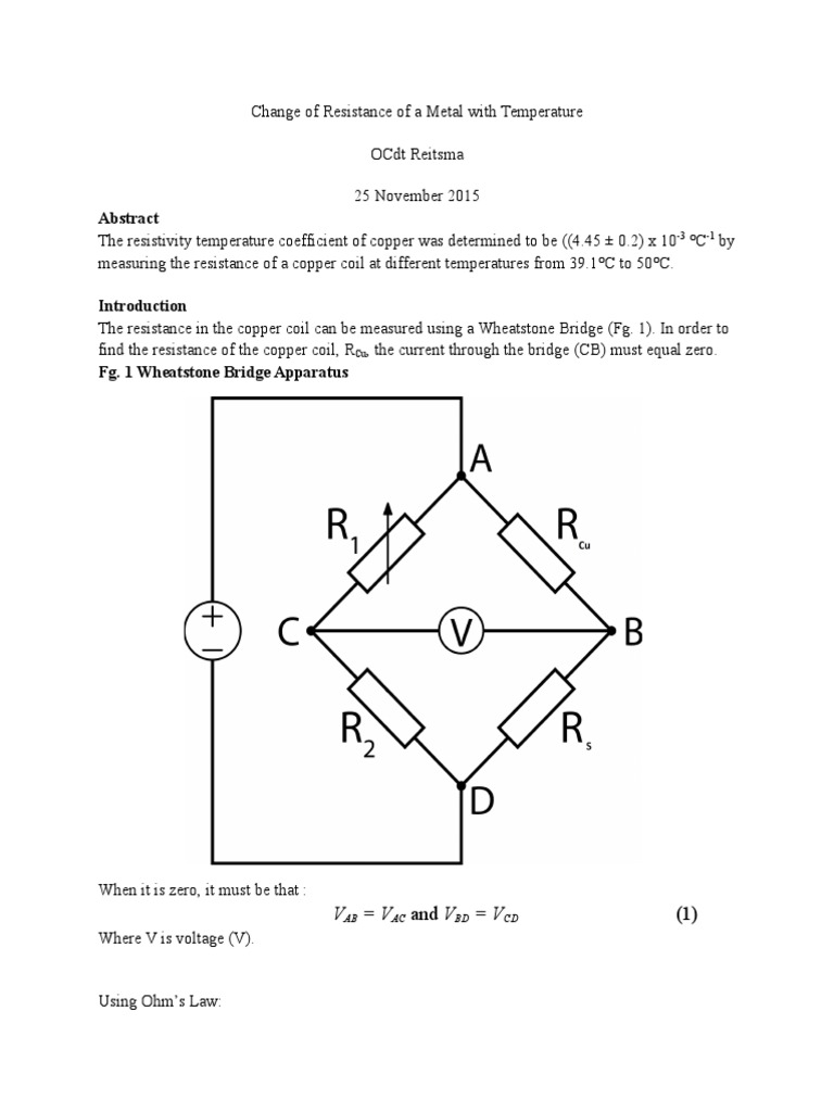 Resistance vs. Temperature PDF Electrical Resistance And