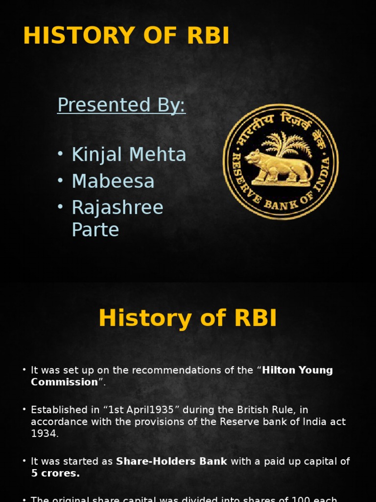 History of Rbi PDF Reserve Bank Of India Economic Institutions