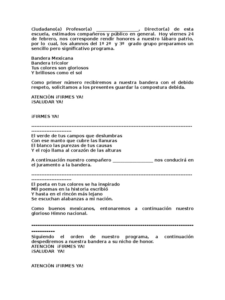 Honores a La Bandera 24 de Febrero