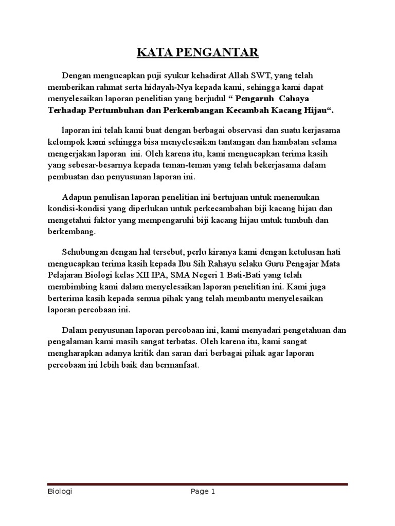 Makalah Biologi Tentang Pengaruh Cahaya Terhadap Perkecambahan Kacang Hijau