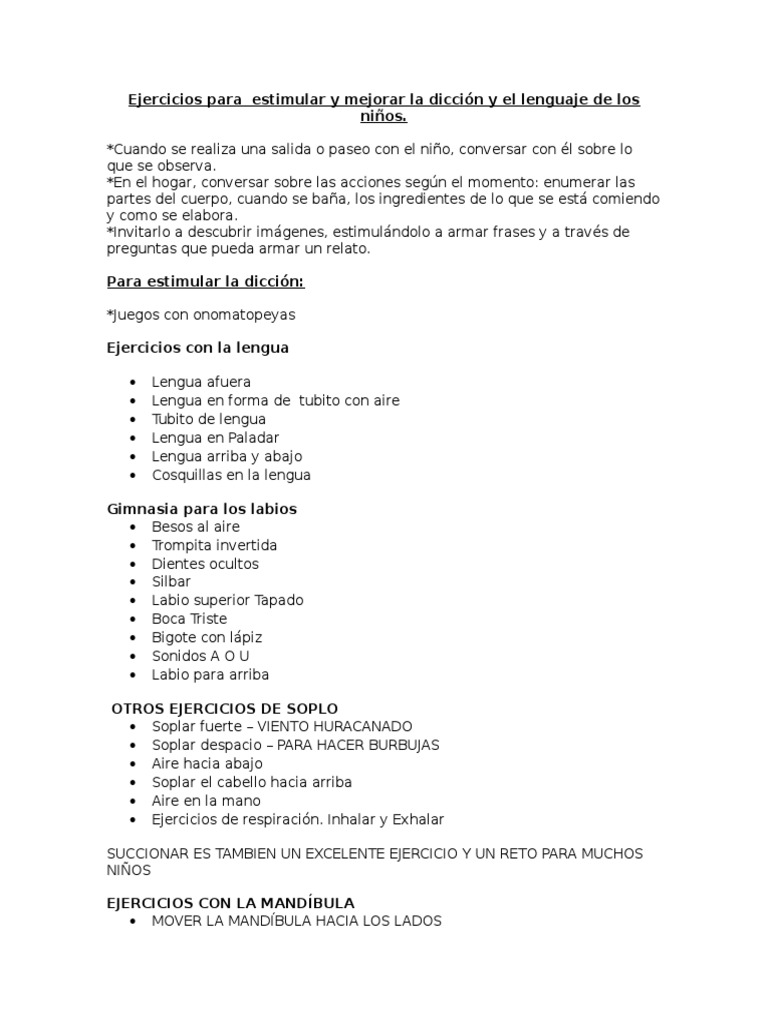 Ejercicios para Estimular y Mejorar La Dicción y El Lenguaje de Los ...