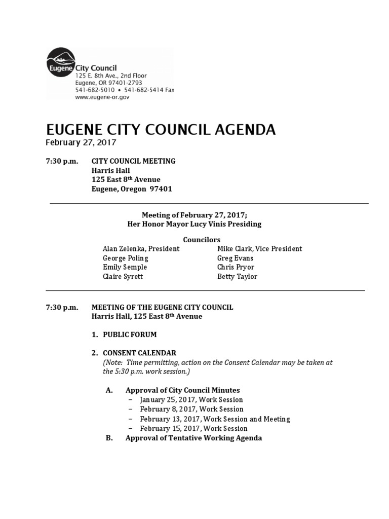 February 27 Eugene City Council Agenda Packet | PDF | Repeal | Homelessness