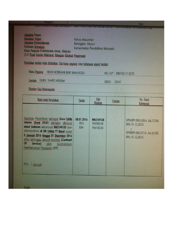 Contoh Kew.8 Pelantikan Guru Interim