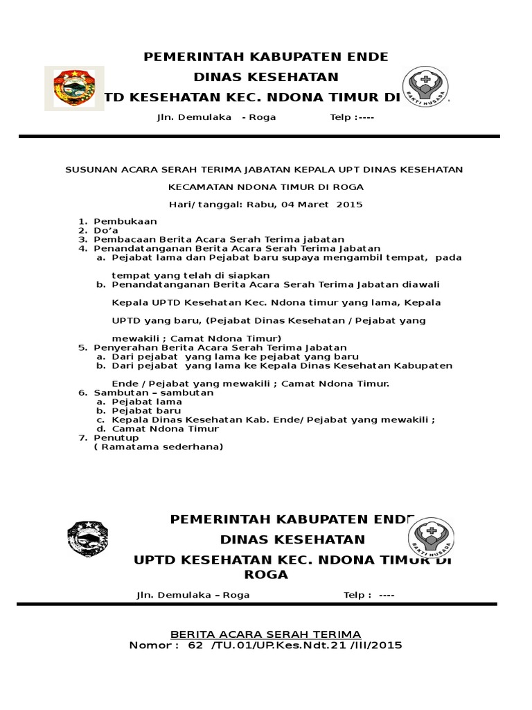 Surat Serah Terima Jabatan Puskesmas Roga | PDF