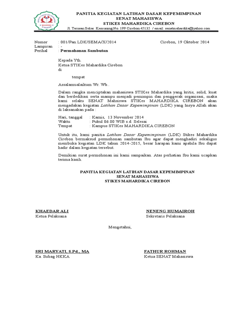 001 Surat Permohonan Sambutan