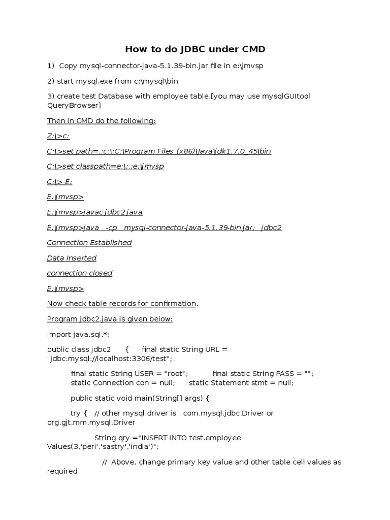 How To DoJDBCunderCMD | PDF