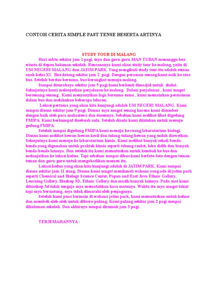 Contoh Cerita Simple Past Tense Beserta Artinya Pdf