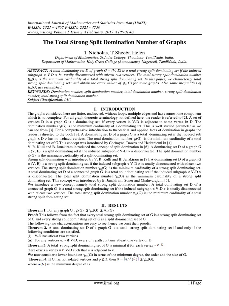 Total Strong Split Domination in Graphs | PDF | Vertex (Graph Theory ...