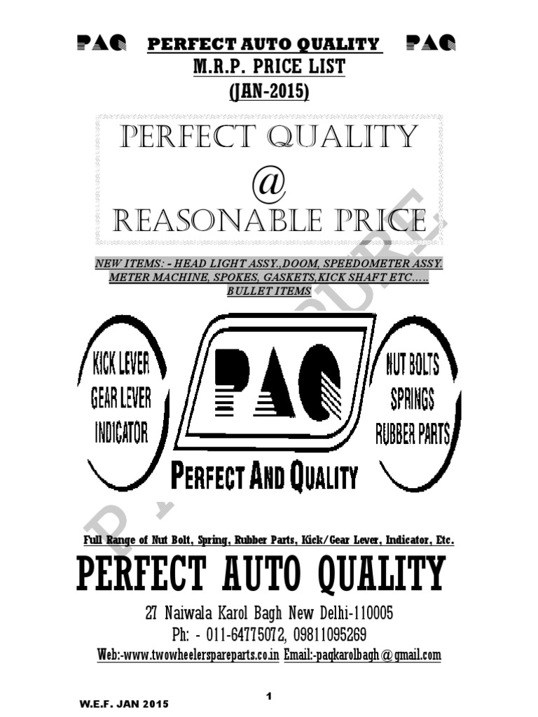 Bike Spare Parts Price List PDF Screw Axle