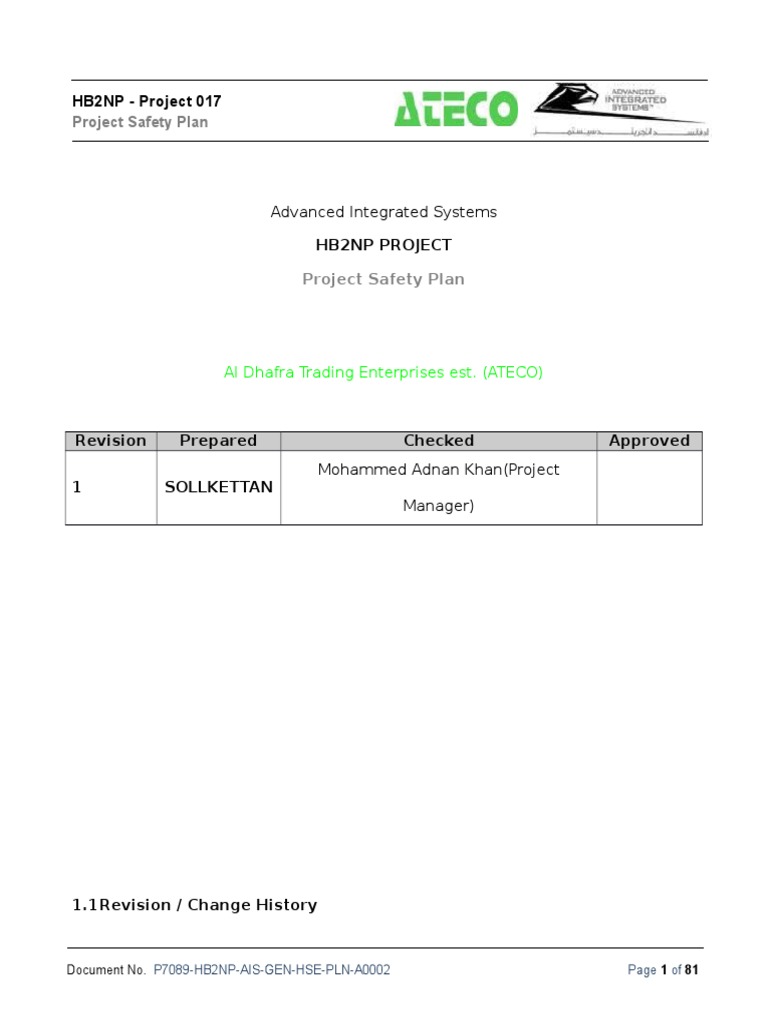 HB2NP Project Safety Plan Overview | PDF | Occupational Safety And ...
