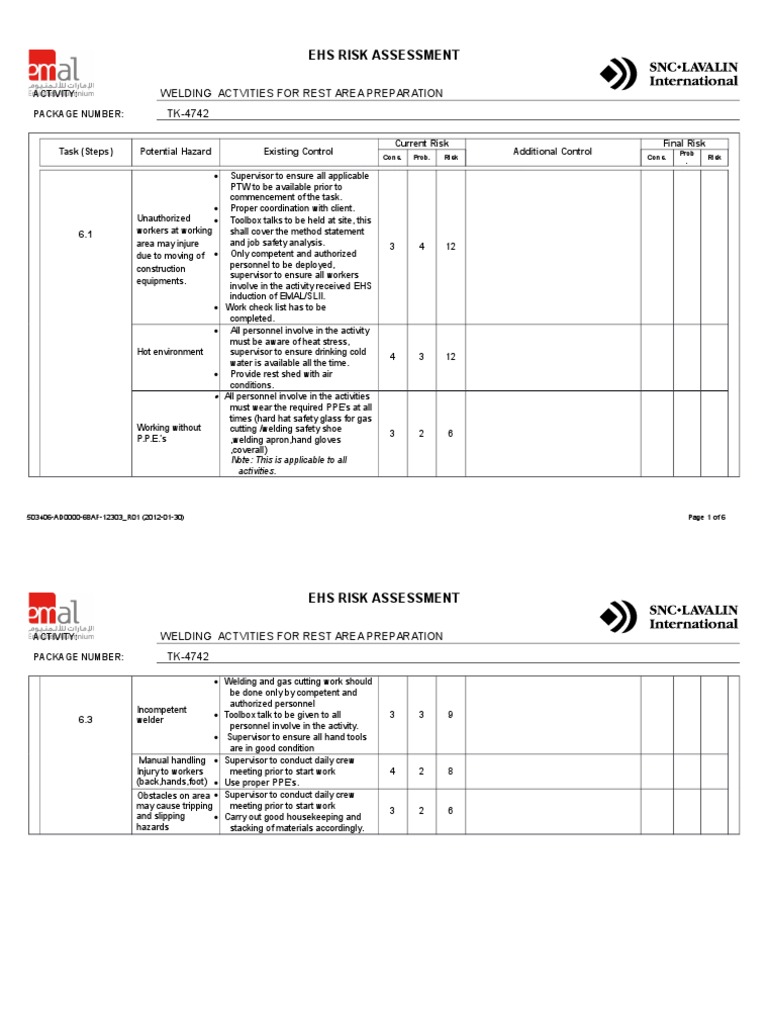 Welding Safety Risk Assessment | PDF | Welding | Construction
