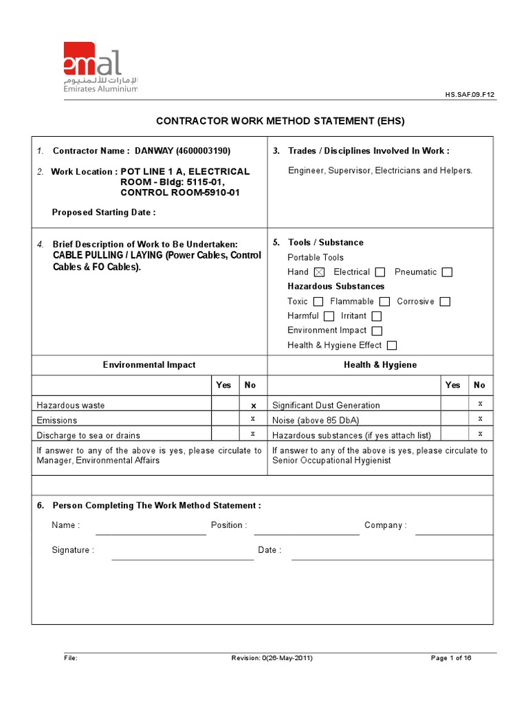 Cable Laying Risk Assessment Method | PDF | Personal Protective ...