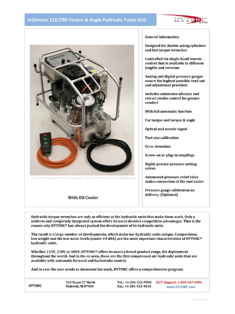 HYTORC Hydraulic Pump Unit JetStream115 - 230 Torque Angle Pump