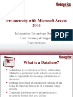 Productivity With Microsoft Access 2003: Information Technology Services User Training & Support User Services