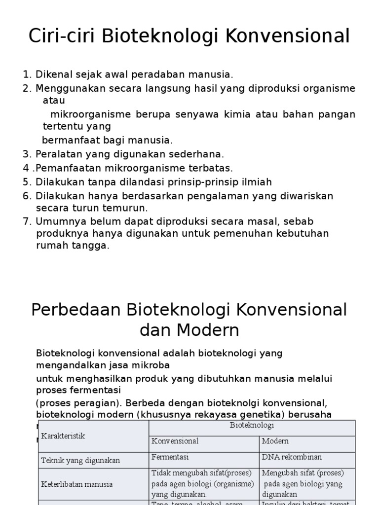 Bioteknologi Konvensional Ciri Perbedaan