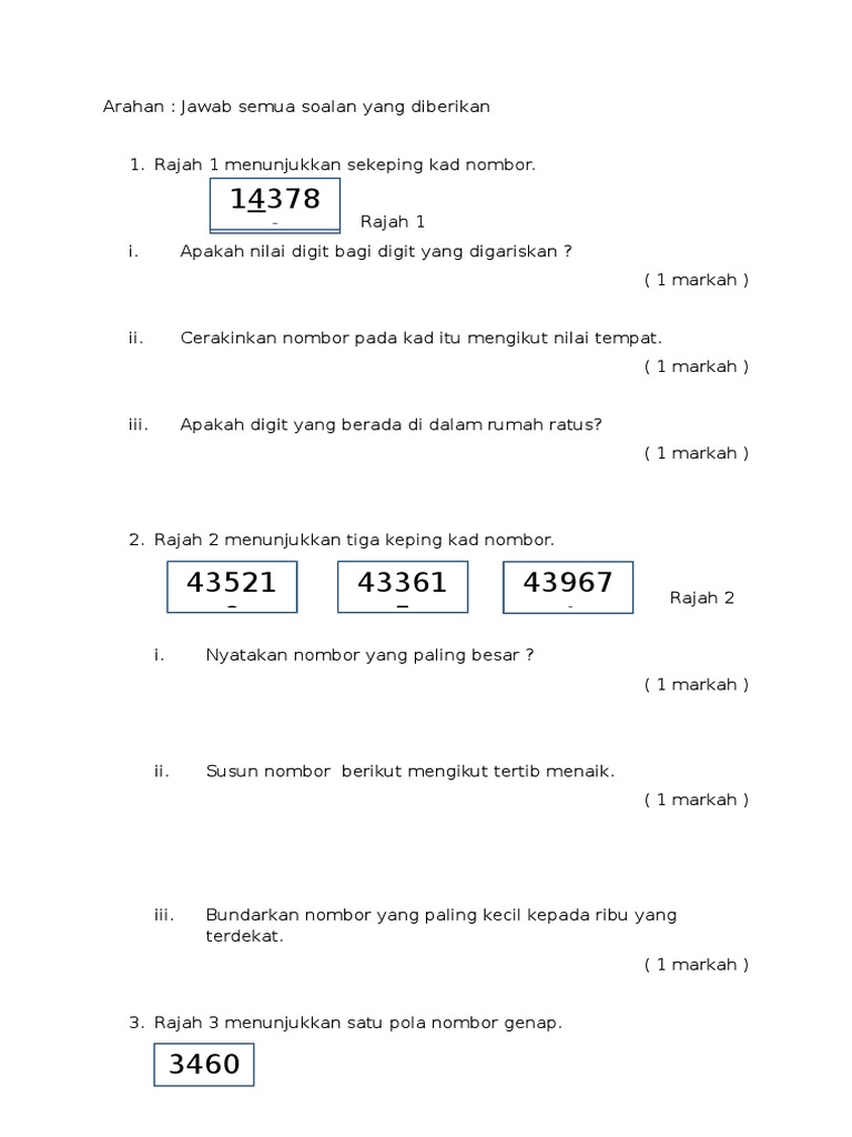 Soalan Matematik Tahun 5 Mac Pdf