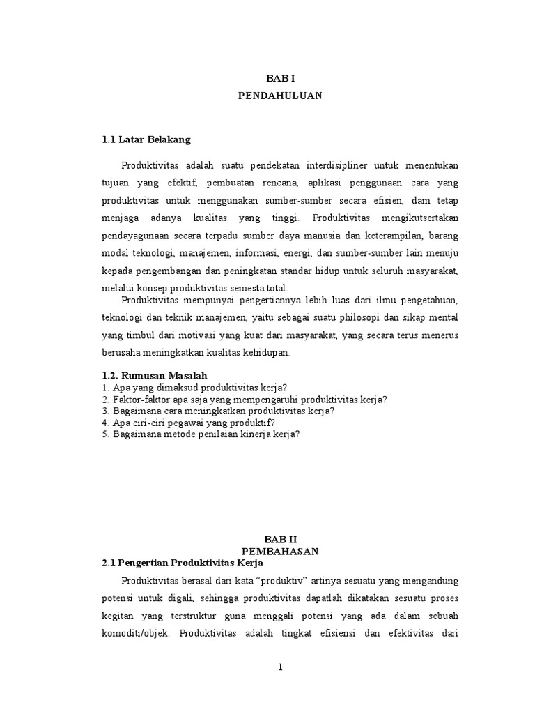 makalah produktivitas kerja