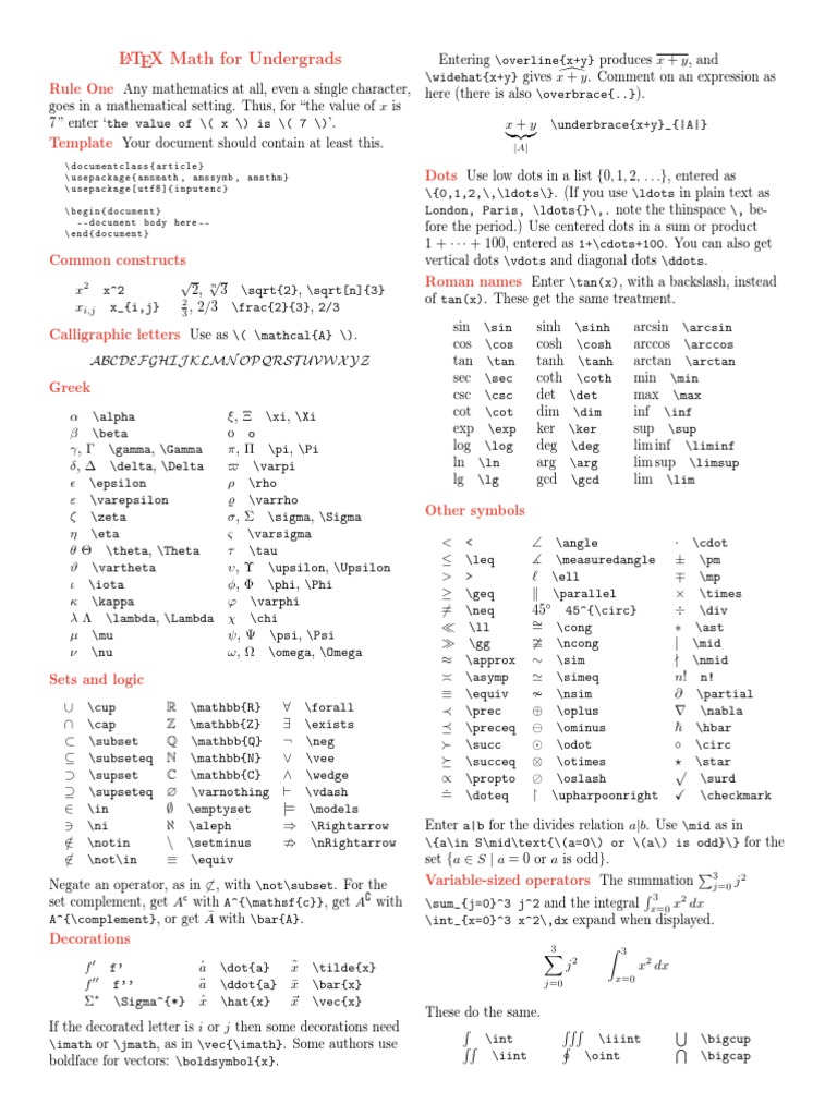 LaTeX Math Guide for Undergrads | PDF | Matrix (Mathematics ...