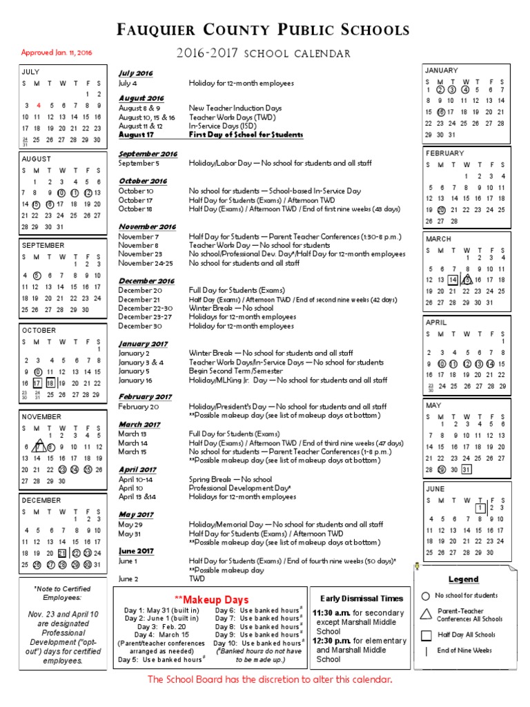 2016-17 Fauquier County Public School Calendar | PDF | Sharing | Observances