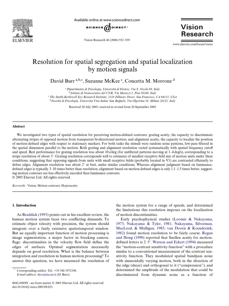Motion Signals in Spatial Resolution | PDF | Visual System | Optical ...