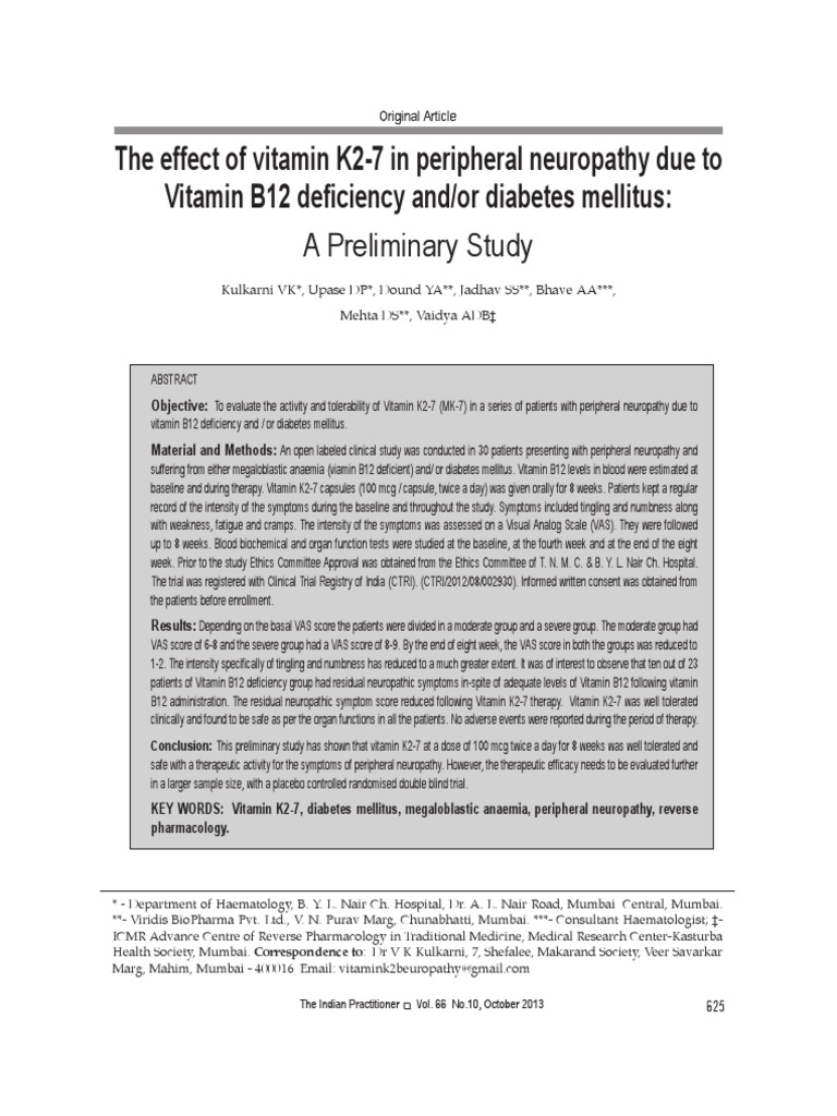 Effect Vitamin K27 Peripheral Neuropathy PDF Peripheral Neuropathy