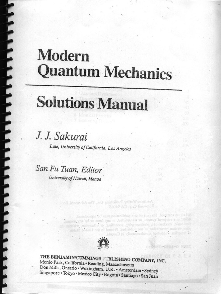 Sakurai Modern Quantum Mechanics Rev Ed Solutions Manual | PDF