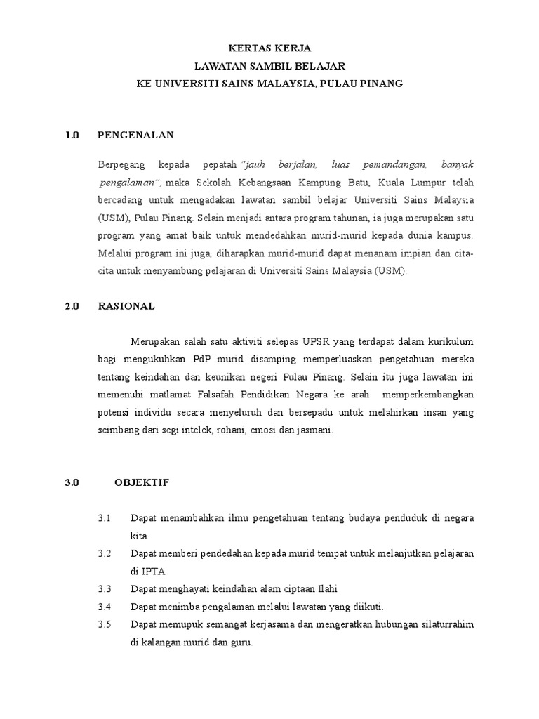 Kertas Kerja Lawatan Ke Usm 2017