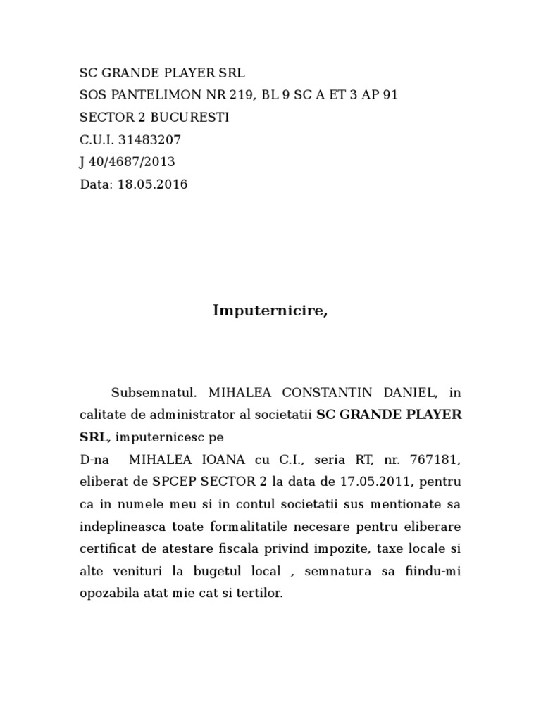 Imputernicire Pentru Administratia Financiara
